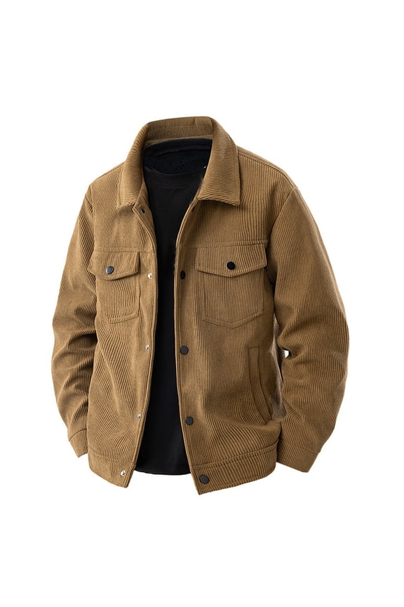 Corduroy Jacket for Men Button Down Vintage Long Sleeve Fall Western Shacket Coffee XXXL