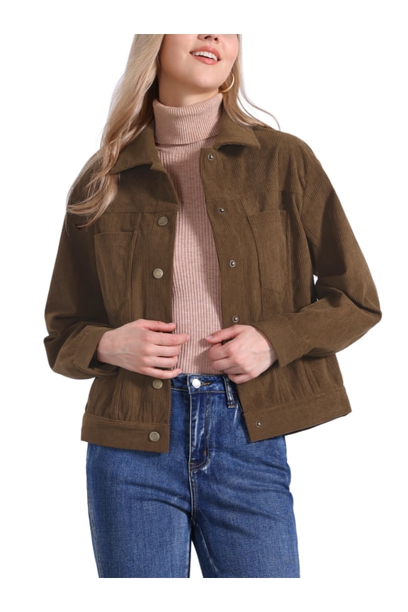 Corduroy Jacket for Women Casual Long Sleeve Fall Outerwear Button Down Shacket Jackets XS Brown