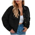 thumbnail image 1 of Corduroy Jacket for Women Fashion Solid Color Long Sleeve Lapel Button Front Short Coats Spring Winter Casual Outfits(Black,XL), 1 of 6