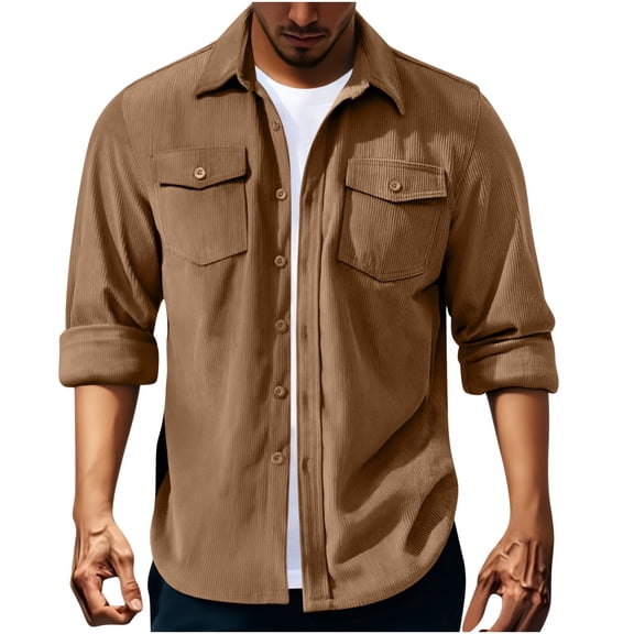 Corduroy Jackets for Men Long Sleeve Button Down Shacket Lightweight Cotton Soft Windbreaker Cargo Jacket