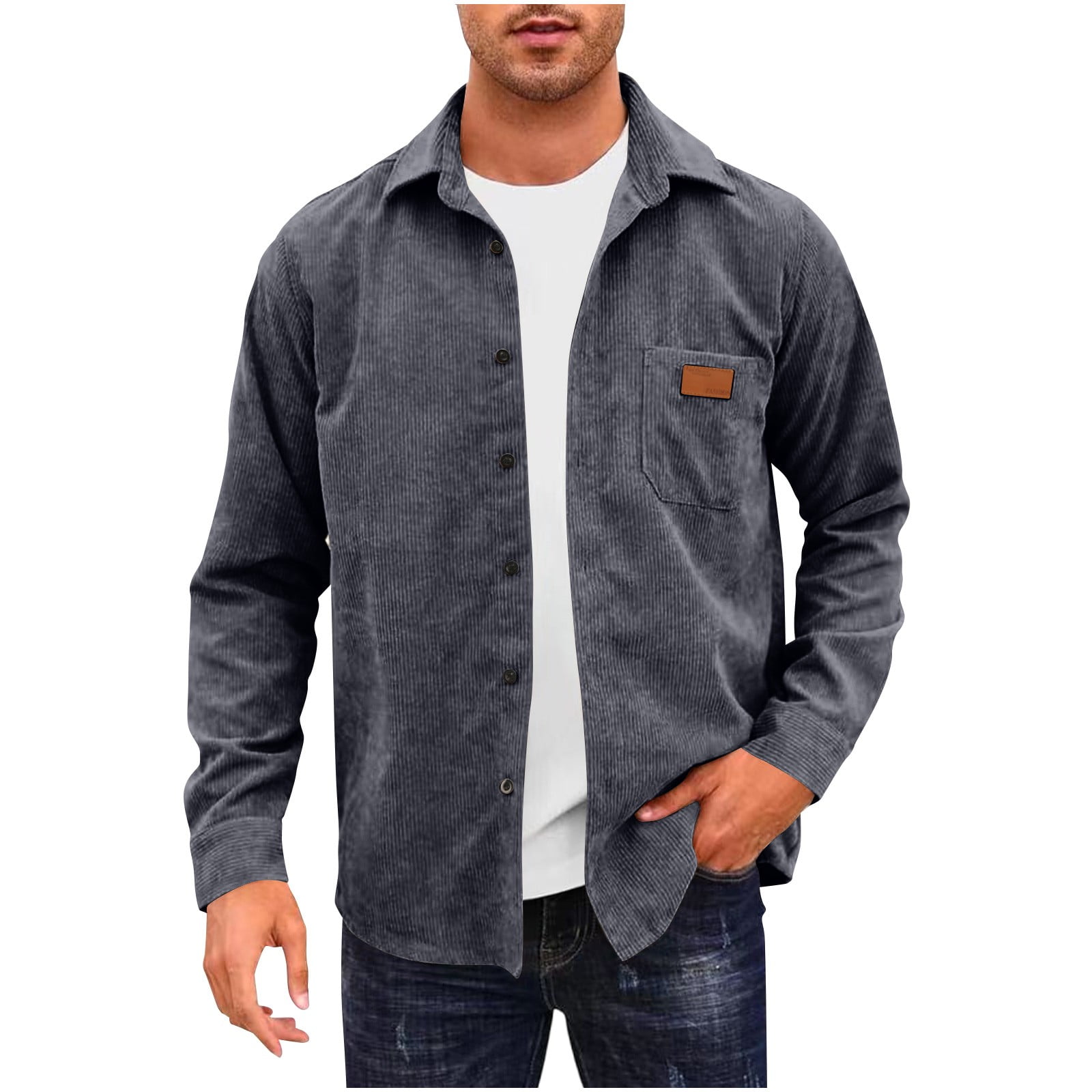 Corduroy-Jackets for Men with Pocket Long Sleeve Button-Down Collared ...