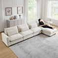 thumbnail image 1 of Modern L-Shaped Sectional Sofa with Corduroy Fabric (220×80×75cm) - Deep Seats, Storage Footstool & 4 Pillows, 1 of 16