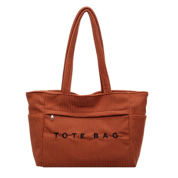 Corduroy Large Capacity Tote Bag, Minimalist Japanese Style Everyday Shoulder Handbag
