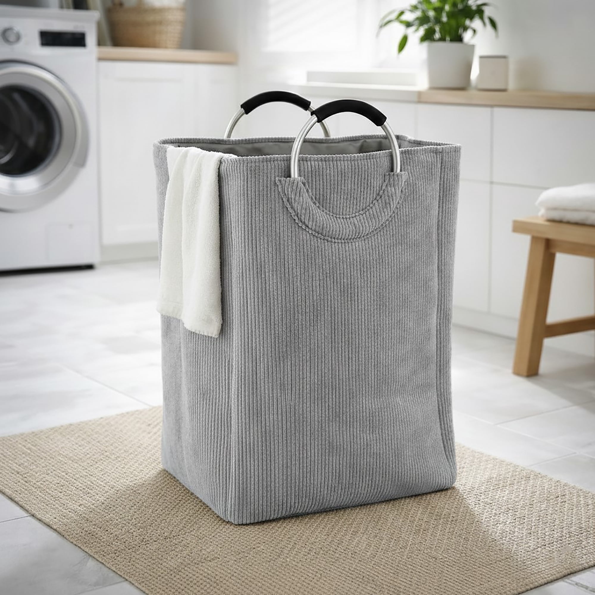 Corduroy Laundry Basket 55L Soft Gray