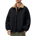 thumbnail image 1 of Corduroy Lined Jacket Winter Warm Fleece Collar Casual Outerwear Coats For Daily Street Style Comfort-Black-L, 1 of 6