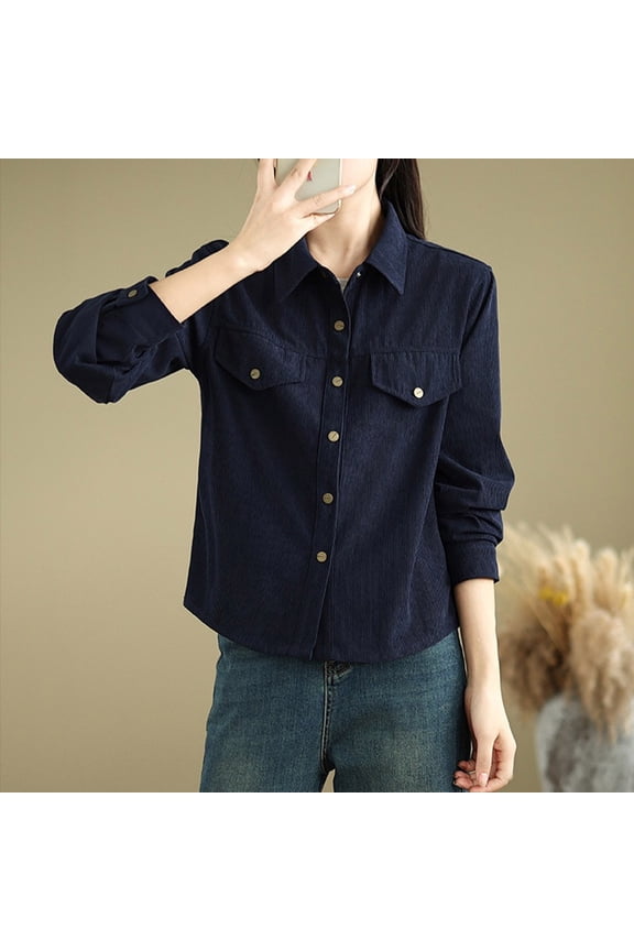 Corduroy Long Sleeve Jacket Shirt Top for Women, Casual Solid Color Loose Fit Button Up Shacket, Warm Fall Winter Fashion Outerwear | CSEONE,Beige XL