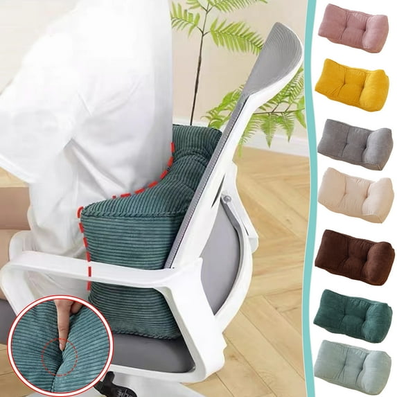 Corduroy Lumbar Support Cushion | Soft Ergonomic Pillow for Office, Car & Travel | Multi-Use Seat Pad | 18.9"x9.8" | Premium Flocked Material | Portable Comfort, High Resilience, Multiple Color