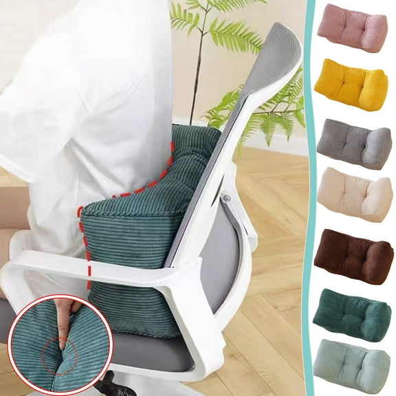 Corduroy Lumbar Support Cushion | Soft Ergonomic Pillow for Office, Car & Travel | Multi-Use Seat Pad | 18.9"x9.8" | Premium Flocked Material | Portable Comfort, High Resilience, Multiple Color