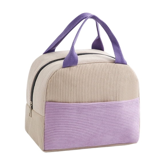 Corduroy Lunch Bag Insulated Cooler Tote, Color Block Soft Sided Lunch Box for Work School, Navy Mustard Yellow Thermal Food Carrier with Handles