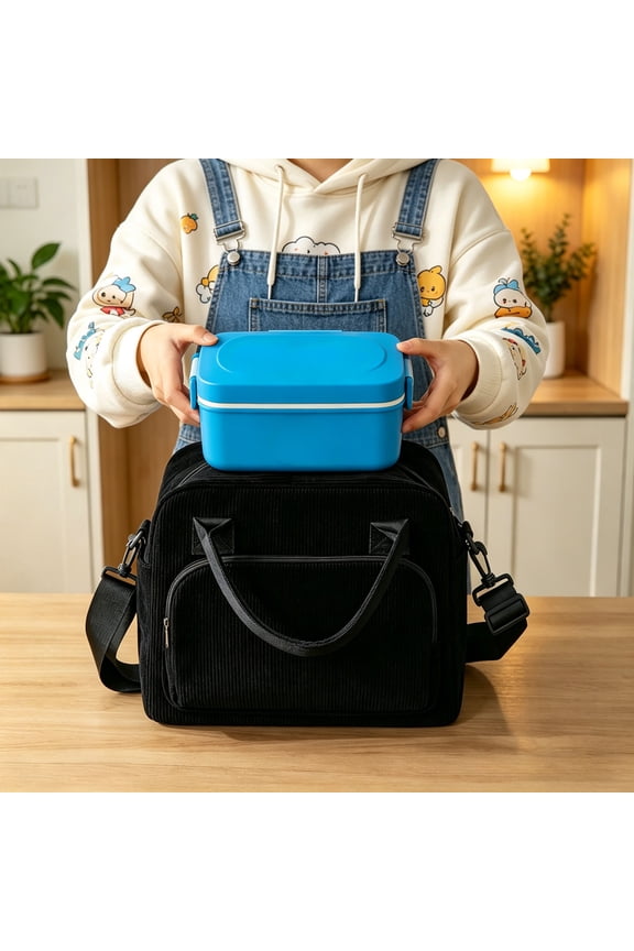 Corduroy Lunch Bag for Women, Insulated Thermal Tote with Adjustable Shoulder Strap, Reusable Leakproof Cooler Bag for Work Office Sch-ool