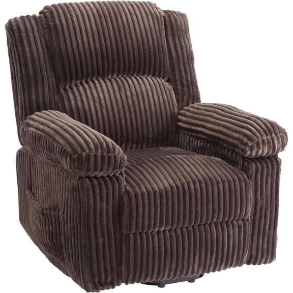 Corduroy Manual Recliner Chair with Pillow Top Arms, Thick Padding and Side Pocket, Brown