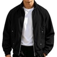 thumbnail image 1 of Corduroy Men's Bomber Jacket Ribbed Textured Stand Collar Zip Up Jacket Loose Casual Outer Coat With Pockets Elastic Cuffs Hoodless Outwear For Fall Winter, 1 of 9
