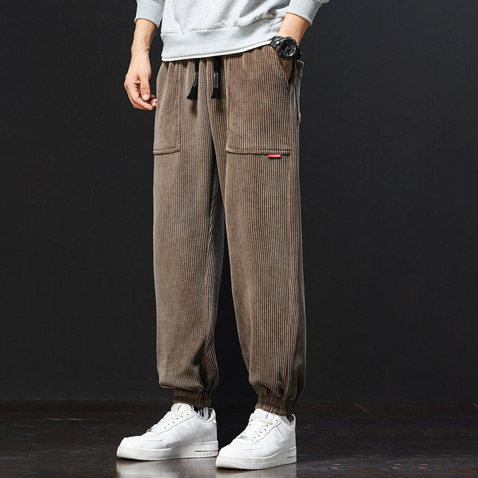 Corduroy Mens Sweatpants Oversized Fall Winter Casual Pants for Men ...