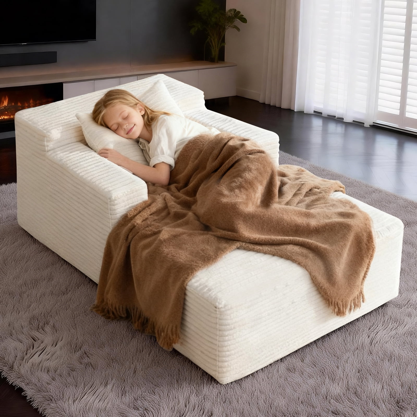 Corduroy Modular Cube Lazy Sofa, Convertible Floor Chaise Lounge, No Assembly Block Sofa with Storage Pockets for Bedroom Living Room Kids Napping
