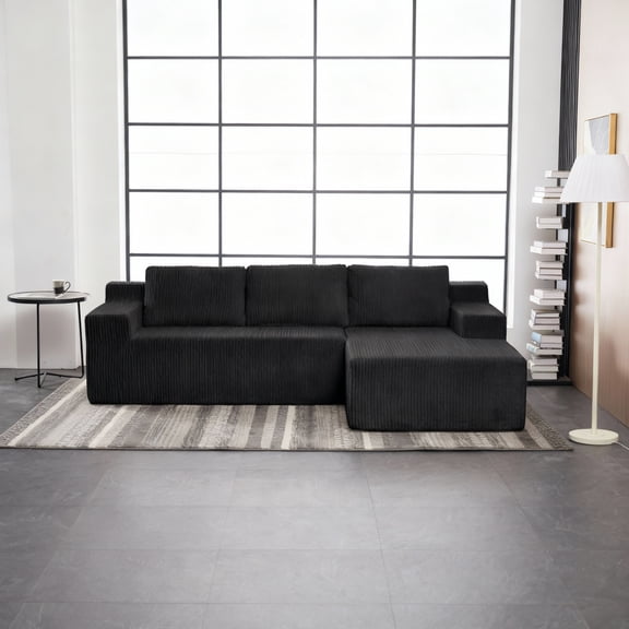 Corduroy Modular L Shaped Sectional Sofa Foam Filled Compressed Floor Couch for Living Room Bedroom