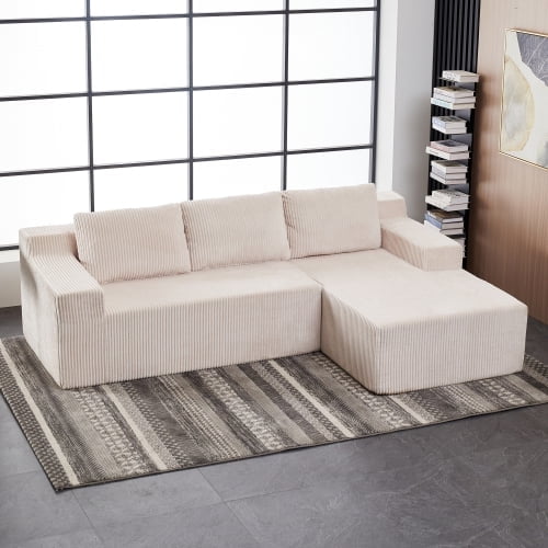 Corduroy Modular L Shaped Sectional Sofa,Luxury Floor Couch Set,Upholstered Indoor Furniture,Foam-Filled Compressed Sofa for Living Room,Bedroom
