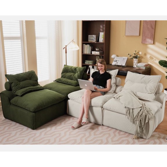 Corduroy Modular Sofa with Neck & Lumbar Pillows / Ideal for Small Spaces and Cozy Living