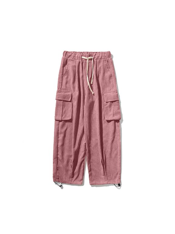 Corduroy Multi Patch Pocket Wide Leg Cargo Pants for men, Street Loose Casual Long Trousers
