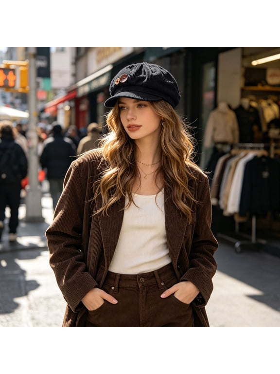 Corduroy Newsboy Caps For Women Button Baker Boy Artist Hat Fall Winter Vintage Octagonal Cap