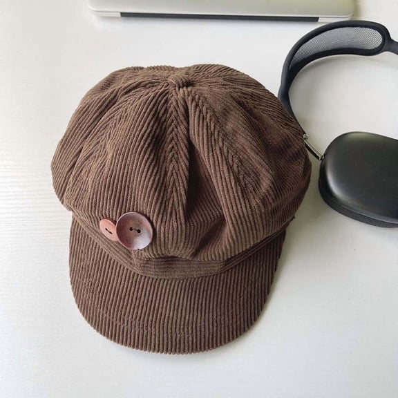 Corduroy Octagonal Cap Windproof Adjustable Berets Peaked Cap Hat For Women-brown
