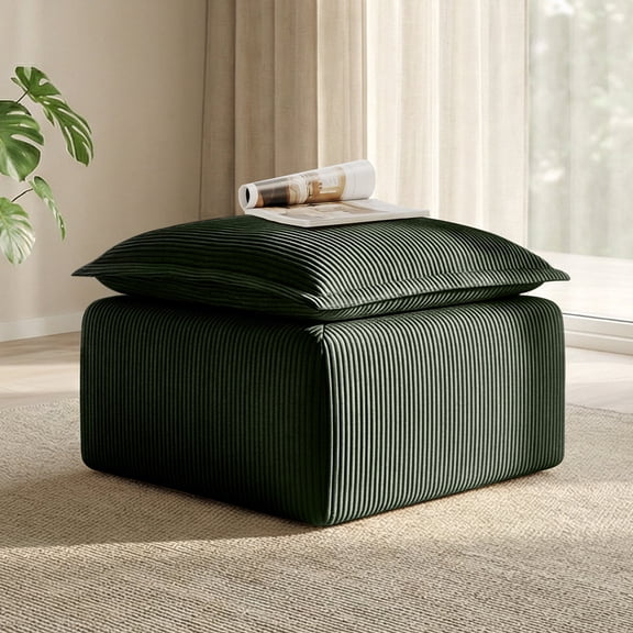 Corduroy Ottoman Pouf for Modular Sectional Sofa Upholstered Footrest Stool for Living Room Green