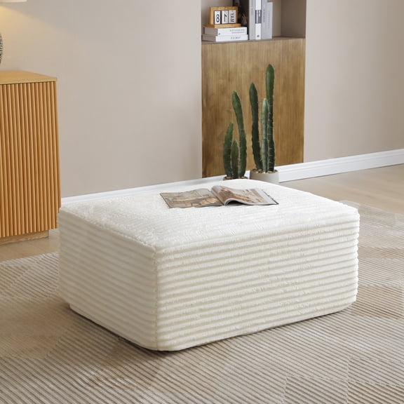 Corduroy Ottoman, Upholstered Cloud Ottoman for Boneless Couch in A Box, Compressed Memory Foam Footrest No Assembly Require,Beige