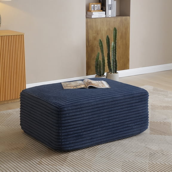Corduroy Ottoman, Upholstered Cloud Ottoman for Boneless Couch in A Box, Compressed Memory Foam Footrest No Assembly Require,Blue