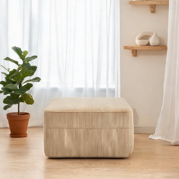 Corduroy Ottoman for Living Room Modern Style, Rectangular Small Footstool with Shredded Memory Foam