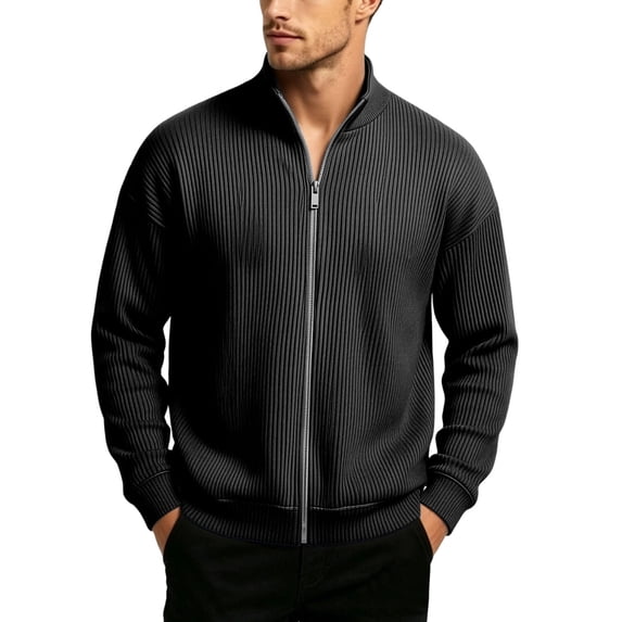 Corduroy Outerwear Jackets Men Stand Up Collar Full Zip Hoodless Outwear Solid Color Loose Casual Long Sleeve Fashion Jacket