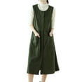 thumbnail image 1 of Corduroy Overall Dress Womens Button Down Sleeveless Crew Neck Vest Midi Dresses with Pockets Spring Fall Clothes (2XL, Green), 1 of 8