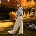 thumbnail image 1 of Corduroy Pants Girls Baggy Button High Waisted Wide Leg Lounge Pants Fall Casual Work Trousers with Pockets Beige L, 1 of 6