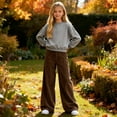thumbnail image 1 of Corduroy Pants Girls Baggy Button High Waisted Wide Leg Lounge Pants Fall Casual Work Trousers with Pockets Brown 170, 1 of 9