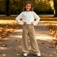 thumbnail image 1 of Corduroy Pants Girls Baggy Button High Waisted Wide Leg Lounge Pants Fall Casual Work Trousers with Pockets Khaki XL, 1 of 7