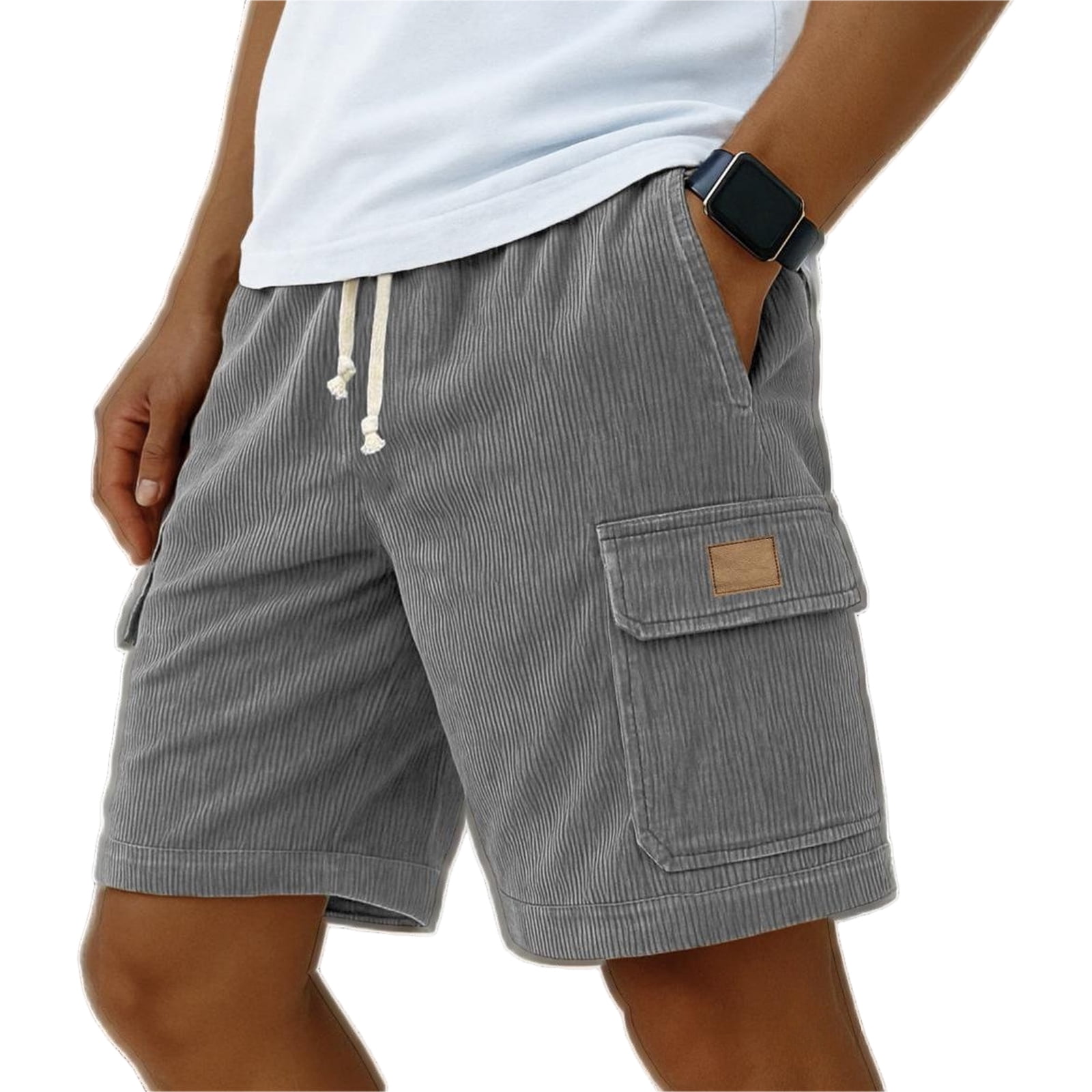 Corduroy Pants Men Drawstring Waisted with Pockets Lounge Short Casual ...