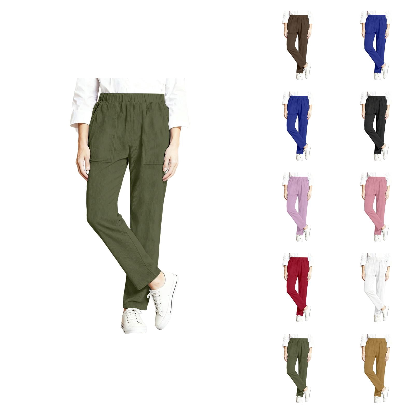 Work By Spring Formula Corduroy Pants Women 2026 Spring Fall Elastic Waist Straight Leg Casual ...