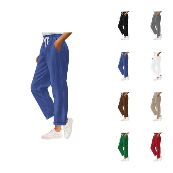 Corduroy Pants Women 2026 Trendy Elastic High Waist Drawstring Wide Straight Leg Lounge Pants with Pockets