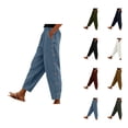 thumbnail image 1 of Corduroy Pants Women Elastic Waist Straight Leg Relaxed Fit Ankle Length Lounge Pants with Pockets Work Trousers, 1 of 8