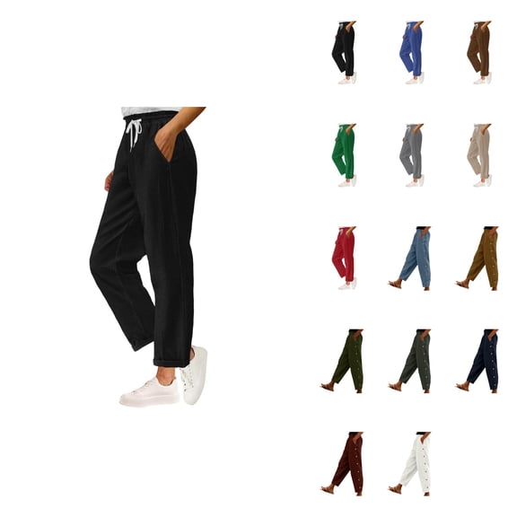 Corduroy Pants Women – Baggy High Waisted Straight Leg Casual Trousers with Drawstring, Fuzzy Warm Fall Fashion Pants