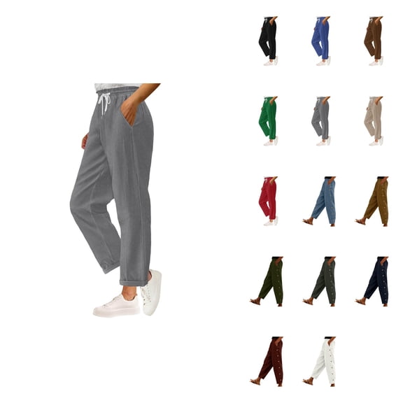 Corduroy Pants Women – Baggy High Waisted Straight Leg Casual Trousers with Drawstring, Fuzzy Warm Fall Fashion Pants