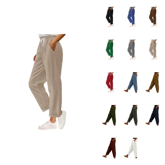 Corduroy Pants Women – Baggy High Waisted Straight Leg Casual Trousers with Drawstring, Fuzzy Warm Fall Fashion Pants