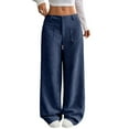 thumbnail image 1 of Corduroy Pants Women Baggy Tall Cord Wide Leg Trousers Elastic Waist Comfy Work Pants Soft Cozy Teacher Pant Navy L, 1 of 5