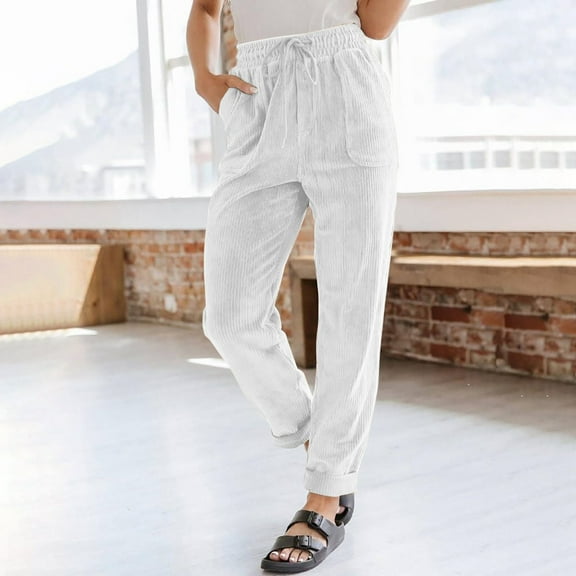 Corduroy Pants For Women Casual Drawstring Elastic High Waist Straight Leg Pants Loose Comfy Trousers Yoga Pant Straight Leg up Pants for Women Work Casual plus Size Elderly Womens Clothes Dress Pants