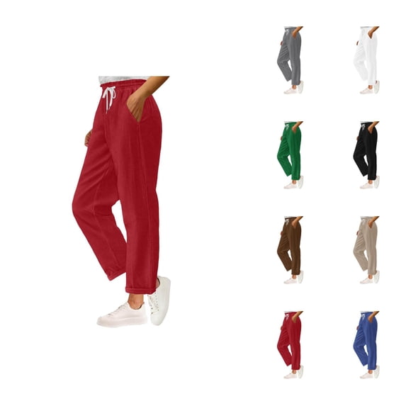 Corduroy Pants Women Elastic High Waist Wide Straight Leg Loose Sweatpants with Pockets Lounge Trousers