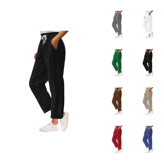 Corduroy Pants Women Elastic High Waist Wide Straight Leg Loose Sweatpants with Pockets Lounge Trousers