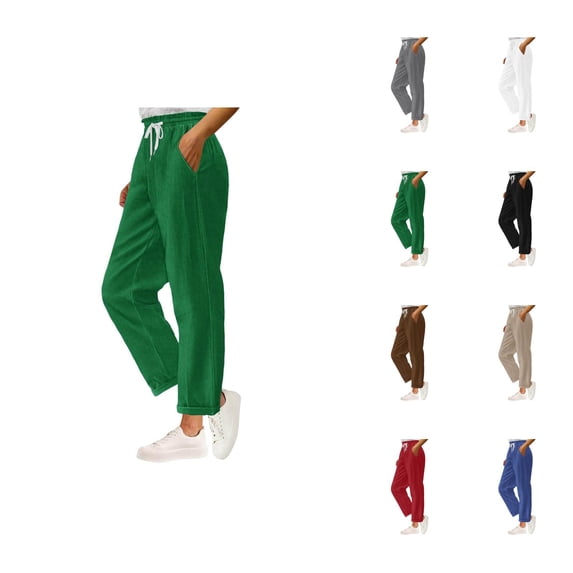 Corduroy Pants Women Elastic High Waist Wide Straight Leg Loose Sweatpants with Pockets Lounge Trousers