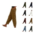 thumbnail image 1 of Corduroy Pants Women Elastic Waist Straight Leg Relaxed Fit Ankle Length Lounge Pants with Pockets Work Trousers, 1 of 8