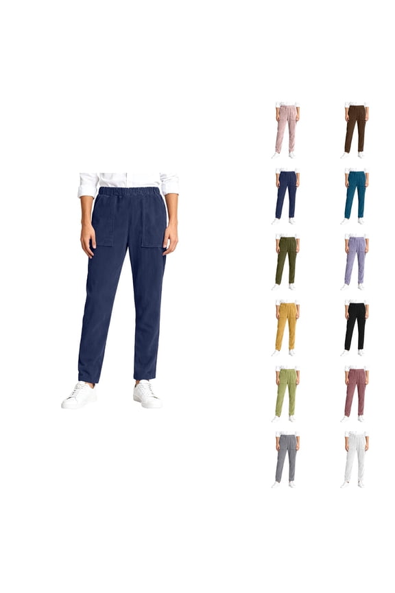 Corduroy Pants Women Fall Winter Comfortable Elastic Waist Straight Leg Work Pants with Pockets Lounge Trousers