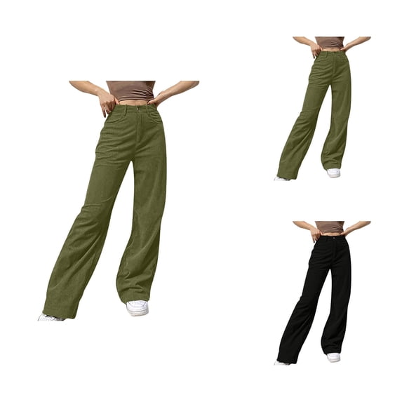 Corduroy Pants Women High Waisted Straight Leg Relaxed Fit Business Casual Work Pants Slacks with Pockets