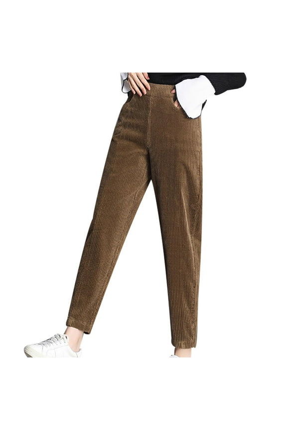 Corduroy Pants Women Plus Size Thermal Leggings with Sherpa Fleece Lined Warm Thick Winter Casual Trousers