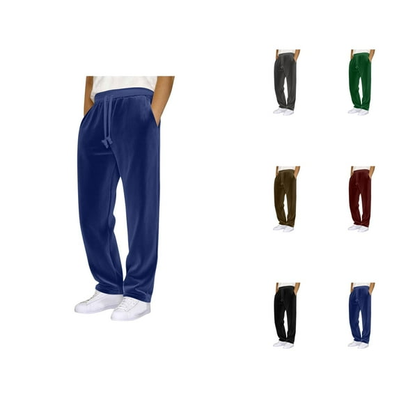 Corduroy Pants for Men 2025 Solid Color Drawstring Elastic Waist Flared Casual Pants with Pockets Trousers
